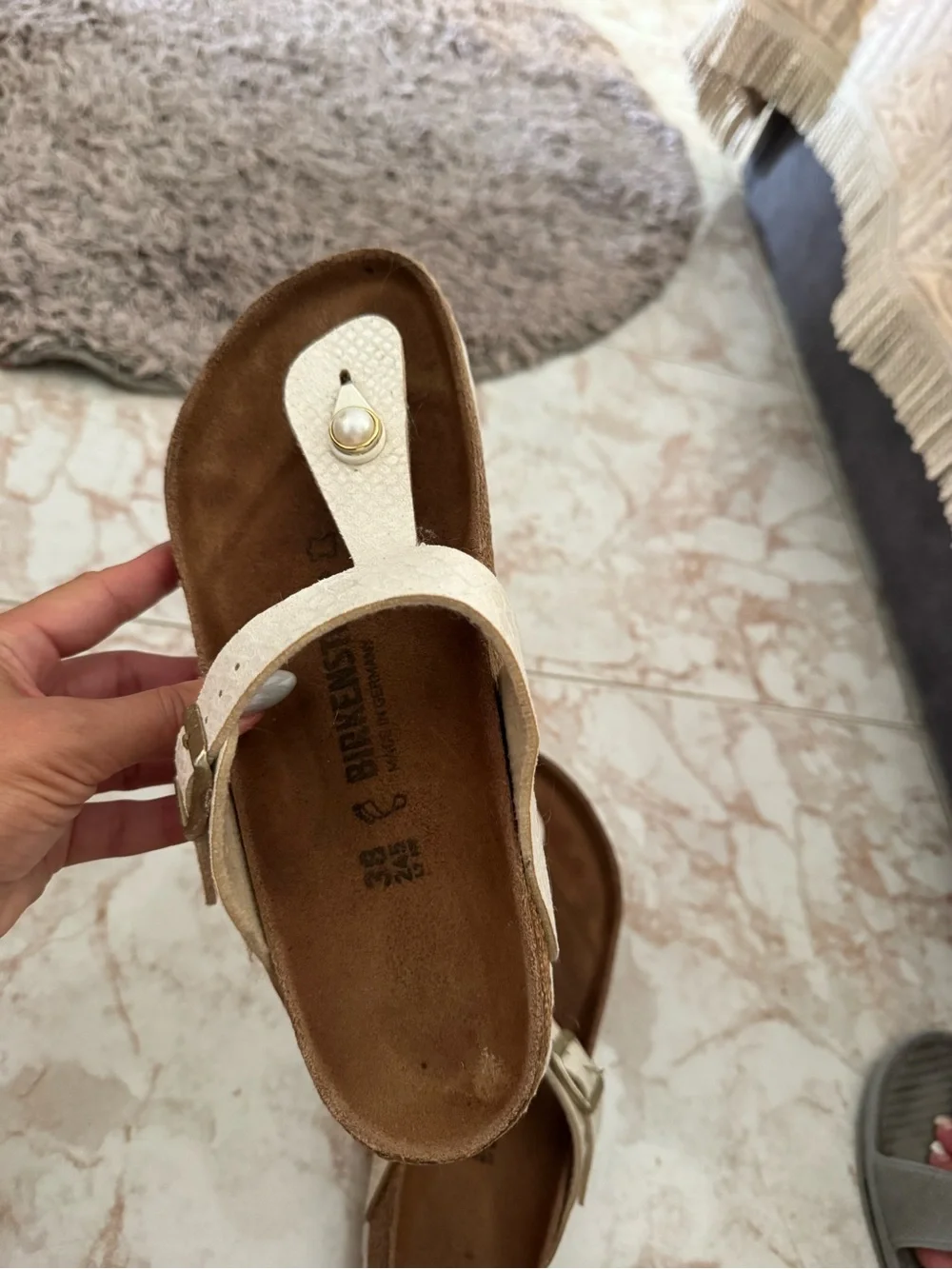 Birkenstock Pearl-Front Cream Thong Sandals